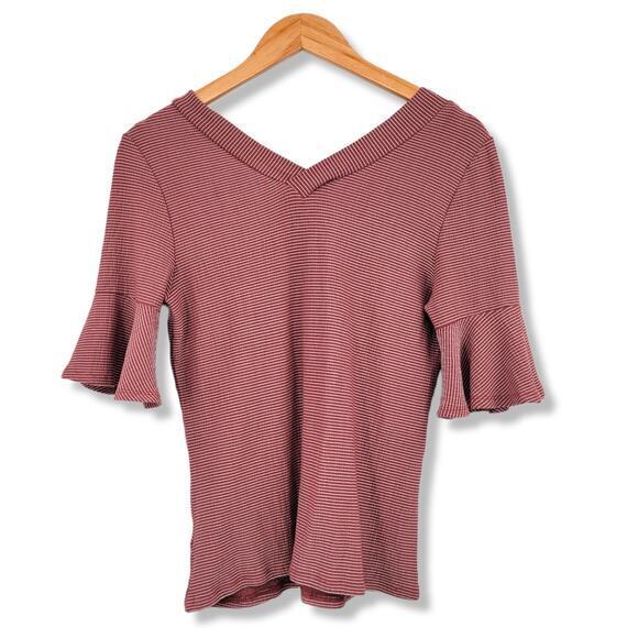 Como Blu Women's Striped Bell Sleeve V Neck Blouse Size Medium - Picture 2 of 8